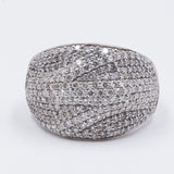 Anello in oro bianco 14k con pavé di diamanti, anni 80
