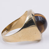 Anello vintage in oro giallo 8k con occhio di tigre, anni '70