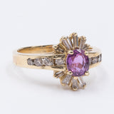 Bague vintage en or 14 carats avec rubis et diamants taille baguette et ronds, années 1960