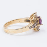 Bague vintage en or 14 carats avec rubis et diamants taille baguette et ronds, années 1960