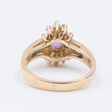 Bague vintage en or 14 carats avec rubis et diamants taille baguette et ronds, années 1960