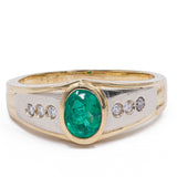 Anello vintage in oro giallo 18K con smeraldo (0.50ct ca.) e diamanti (0.12ctw ca.), anni '70