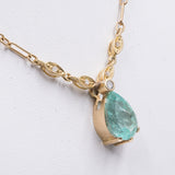 Collier vintage in oro giallo 18k con goccia di smeraldo e diamanti , anni '80