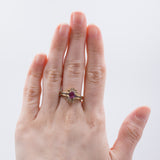 Bague vintage en or 14 carats avec rubis et diamants taille baguette et ronds, années 1960