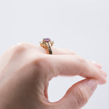 Bague vintage en or 14 carats avec rubis et diamants taille baguette et ronds, années 1960