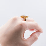 Bague vintage en or 14 carats avec quartz citrine, 1960