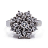 Anello a fiore vintage in oro bianco 14k con diamanti (0.86 ct), anni '60