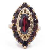 Anello vintage in oro giallo 18k con granati, anni '50