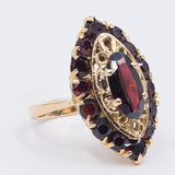 Anello vintage in oro giallo 18k con granati, anni '50