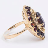 Anello vintage in oro giallo 18k con granati, anni '50
