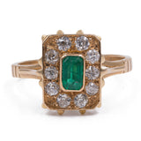 Anello vintage in oro giallo 18k con smeraldo centrale e diamanti (0.80ctw), anni '70