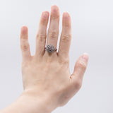 Anello a fiore vintage in oro bianco 14k con diamanti (0.86 ct), anni '60