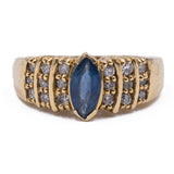 Bague vintage en or 14 carats avec saphir central et diamants, 1970