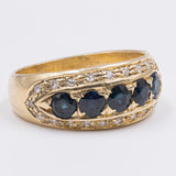 Anello vintage in oro giallo 18k con zaffiri e diamanti, anni '50