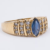Bague vintage en or 14 carats avec saphir central et diamants, 1970