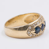 Anello vintage in oro giallo 18k con zaffiri e diamanti, anni '50