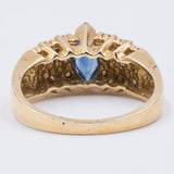 Bague vintage en or 14 carats avec saphir central et diamants, 1970