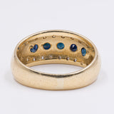 Anello vintage in oro giallo 18k con zaffiri e diamanti, anni '50