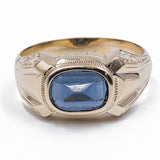 Anello vintage da uomo in oro giallo 12k con pasta di vetro blu, anni '50