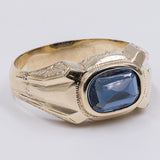 Anello vintage da uomo in oro giallo 12k con pasta di vetro blu, anni '50