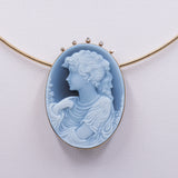 Vintage yellow gold necklace with cameo on blue agate, 1980s
