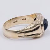 Anello vintage da uomo in oro giallo 12k con pasta di vetro blu, anni '50