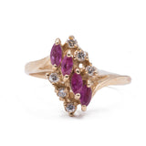 Bague vintage en or 14 carats avec rubis et diamants, 1960