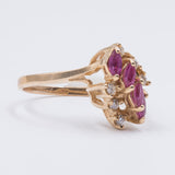 Bague vintage en or 14 carats avec rubis et diamants, 1960