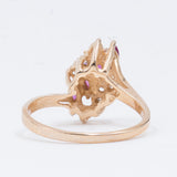 Bague vintage en or 14 carats avec rubis et diamants, 1960