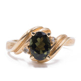 Bague en or 14 carats avec tourmaline et diamants, années 1960