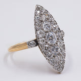 Anello a navette vintage in oro giallo 18k con diamanti ( 2.80ctw), anni '40/'50