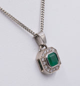 Collier vintage in oro bianco 18k con smeraldo e diamanti, anni '70/'80