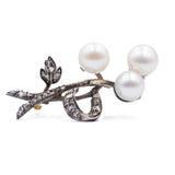 Broche ancienne en or et argent avec perles et diamants taillés roses, début des années 1900