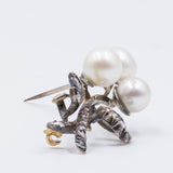 Broche ancienne en or et argent avec perles et diamants taillés roses, début des années 1900