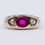Anello antico da uomo in oro 18k con rubino e diamanti, primi del '900