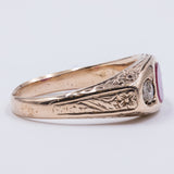 Anello antico da uomo in oro 18k con rubino e diamanti, primi del '900