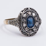 Bague ancienne en or 18 carats et argent avec rosaces en saphir et diamants, début des années 1900