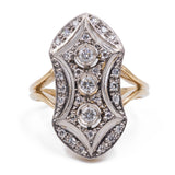 Anello antico in oro18k con diamanti taglio brillante (0,30ct) e huit-huit , anni 30