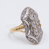 Anello antico in oro18k con diamanti taglio brillante (0,30ct) e huit-huit , anni 30