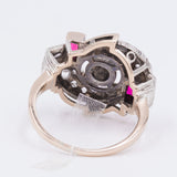 Anello Art Déco in oro 12K e argento con diamanti e rubini, anni ‘30