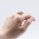 Anello antico in oro18k con diamanti taglio brillante (0,30ct) e huit-huit , anni 30