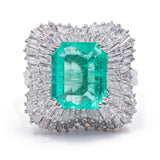 Anello a ballerina in oro 18k con smeraldo colombiano di circa 3.60ct e 80 diamanti di 2.24ct totali