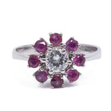 Anello vintage in oro vintage 14k con diamante centrale (0.50ct) e rubini (0.50ct), anni '60