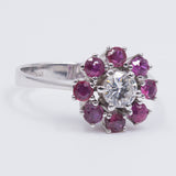Anello vintage in oro vintage 14k con diamante centrale (0.50ct) e rubini (0.50ct), anni '60