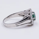 Anello vintage in oro bianco 14K con tormalina verde e diamanti (0.60ctw ca.) , anni '60/'70