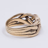 Vintage 8K gold intertwined snake ring with diamonds, 1950s