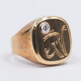 Anello vintage in oro giallo 14k con diamante di circa 0.15ct, anni 50