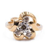Bague vintage en or 14 carats avec diamants bruns, 1950