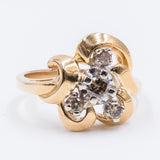 Bague vintage en or 14 carats avec diamants bruns, 1950