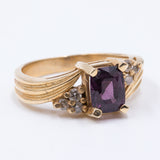 Anello vintage in oro 14K con ametista e diamanti, anni '70
